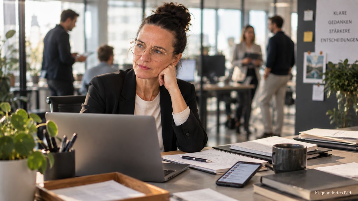 Führungskraft nimmt sich Zeit für Klarheit und Selbstreflexion im Arbeitsalltag