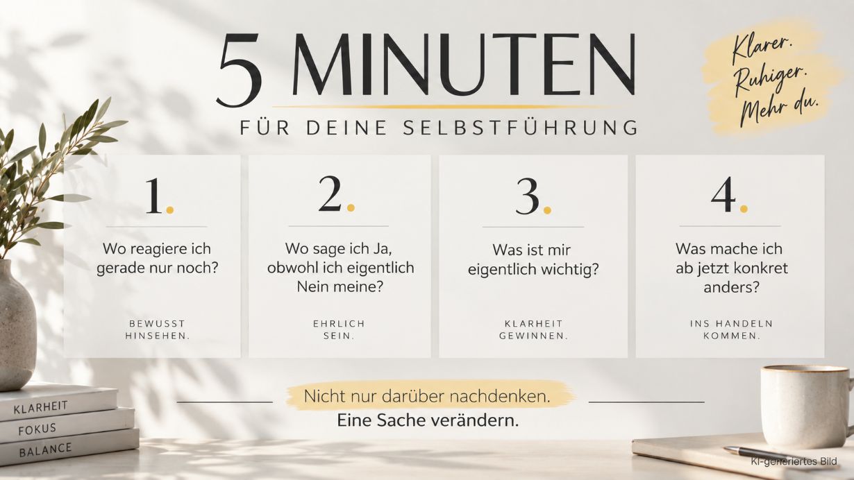 Fünf-Minuten-Übung für mehr Selbstführung mit vier Fragen